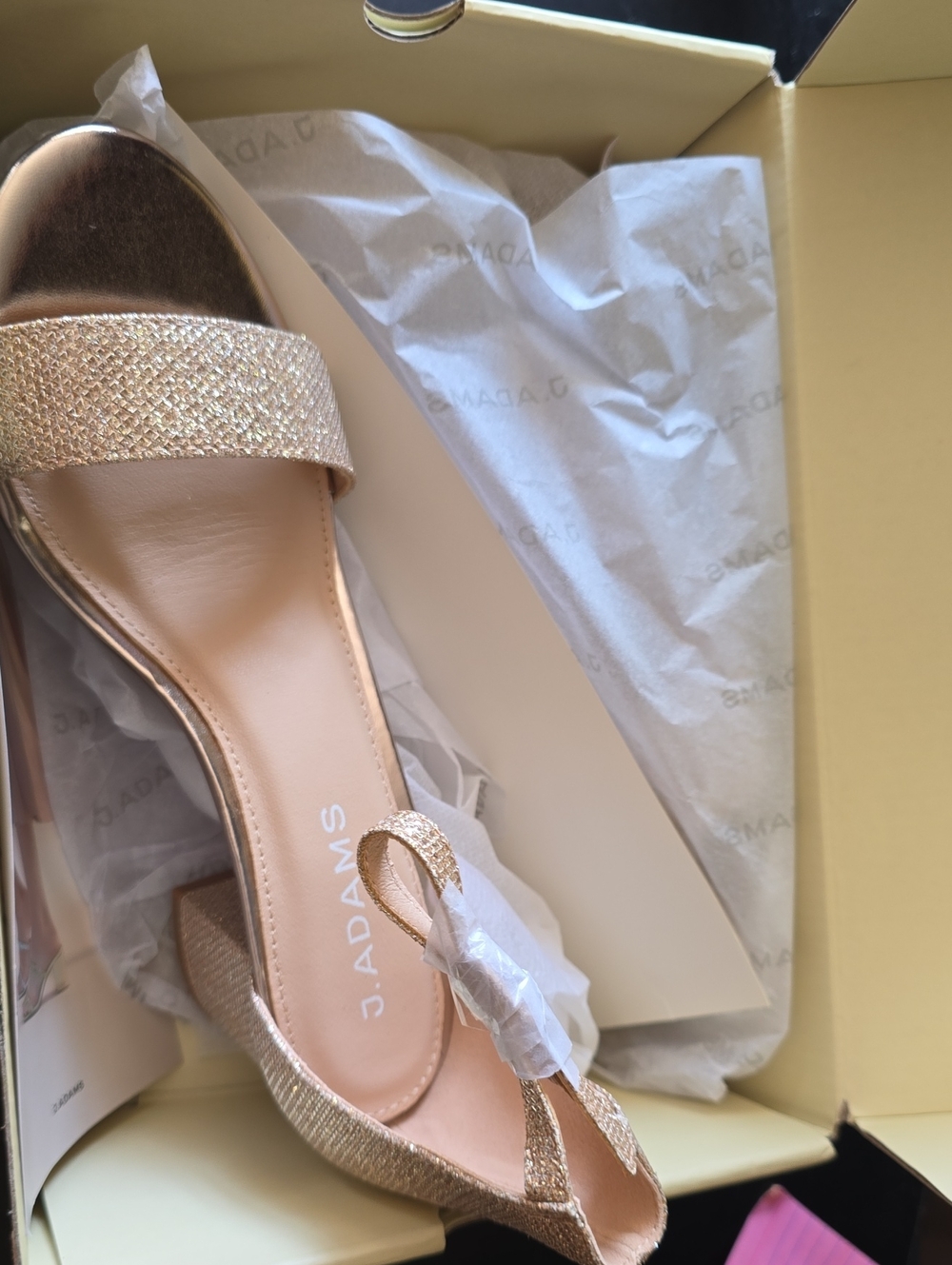 J Adams Rose Gold Glitter Block Heel Sandals Size 5 1/2